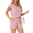 thumbnail image 4 of Conjunto de lounge de 2 piezas para mujer INSPIRE CHIC, suéter de punto, camiseta de manga corta y pantalones cortos, pijama, 2XL, rosa, 4 of 5