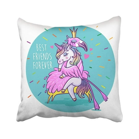 BPBOP Animal Unicorn With Flamingo Best Friends Forever Greeting Car Cartoon Cute Drawing Girl Pillowcase Cover 20x20