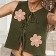thumbnail image 3 of Tie Front Sweater Vest Women Floral Sleeveless Knit Vests Y2k Cute Fashion Casual Sleeveless Tops Green, M, 3 of 7