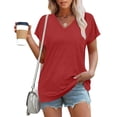 thumbnail image 6 of yillto Women's Casual V Neck T Shirts Summer Cap Short Sleeve Fashion Loose Solid Color Tops Tee, 6 of 7