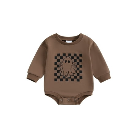 

RSRZRCJ Baby Halloween Romper Ghost Checkered Long Sleeve Fall Jumpsuits