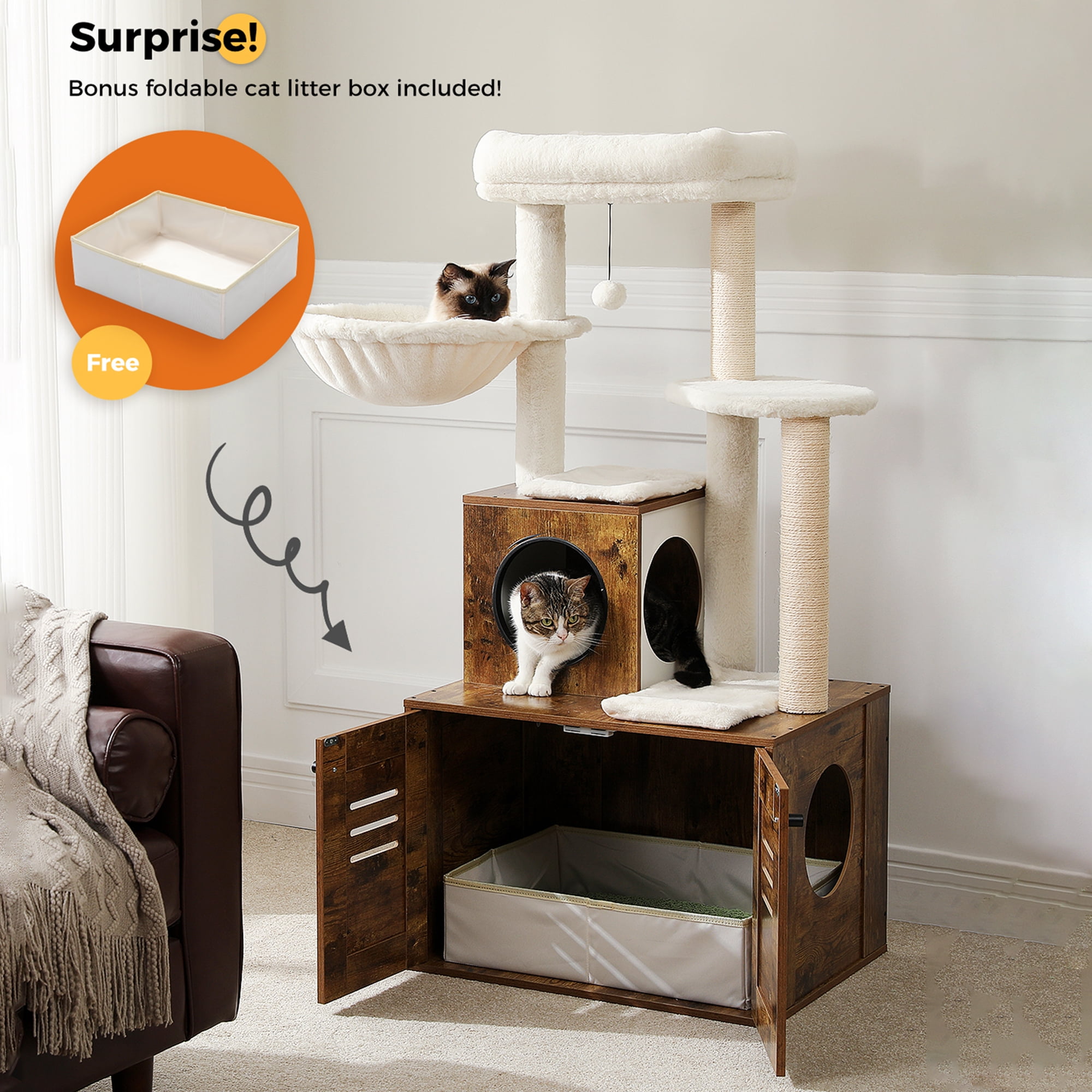 Pefilos 50" Cat Tree Tower for Indoor Cats with Hammocks, Multi-Level Cat Condo for Adult Cats Play House Activity Center Cats with Litter Box Included, Brown Pefilos 50" Cat Tree Tower for Indoor Cats with Hammocks, Multi-Level Cat Condo for Adult Cats Play House Activity Center Cats with Litter Box Included, Brown