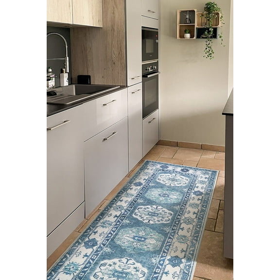My Magic Carpet 2.5'x7' Machine Washable Non-Slip Kitchen Hallway Runner Rug - Shary Blue