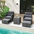 thumbnail image 3 of Costway 5 Piece Patio Rattan Furniture with 2 Ottomans & Tempered Glass Coffee Table Grey, 3 of 10