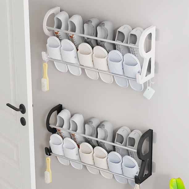 Lekihaqq Wall Mounted Shoe Rack Slipper Holder Storage Non Perforated Stainless Steel Towel Rack for Bathroom Door Entryway