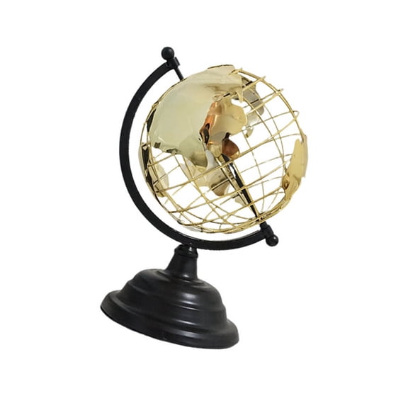 Modern Metal World Globes Sculpture with Open Frame and Gold Base for Home Decoration