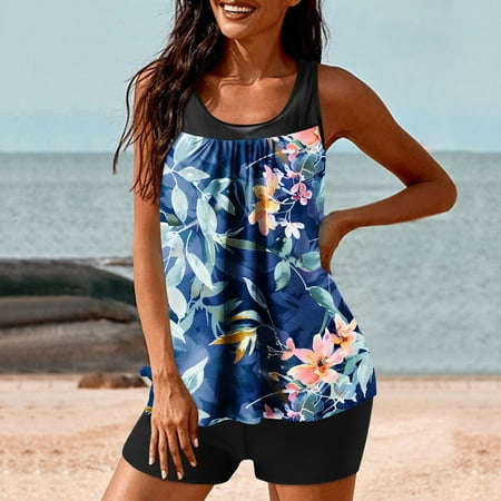 NSLGXD Womens Tankini Swimsuits for Women 2025 Tummy Control Swimsuit Floral Bathing Suit Top with Boyshorts Flowy Women  Swimwear Summer Clothes