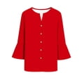 thumbnail image 7 of thefmos Women's Summer 3/4 Sleeve V Neck Button Down Blouse Casual Solid Basic Pullover Tops Dressy Loose Fit Vacation Fashion Clothes, Red S, 7 of 7