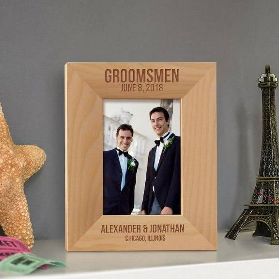 Groomsmen Personalized Wooden Picture Frame 3 1/2" x 5" Brown (Vertical)
