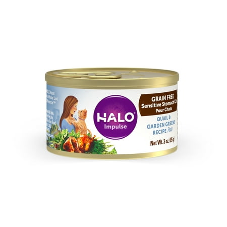 (12 Pack) Halo Wet Cat Food Sensitive Stomach - Grain Free Quail & Garden Greens Recipe Pate 5.5