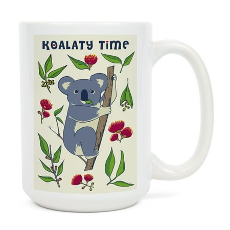 

15 fl oz Ceramic Mug Koala Koalaty Time Whimsical Doodle Style Dishwasher & Microwave Safe