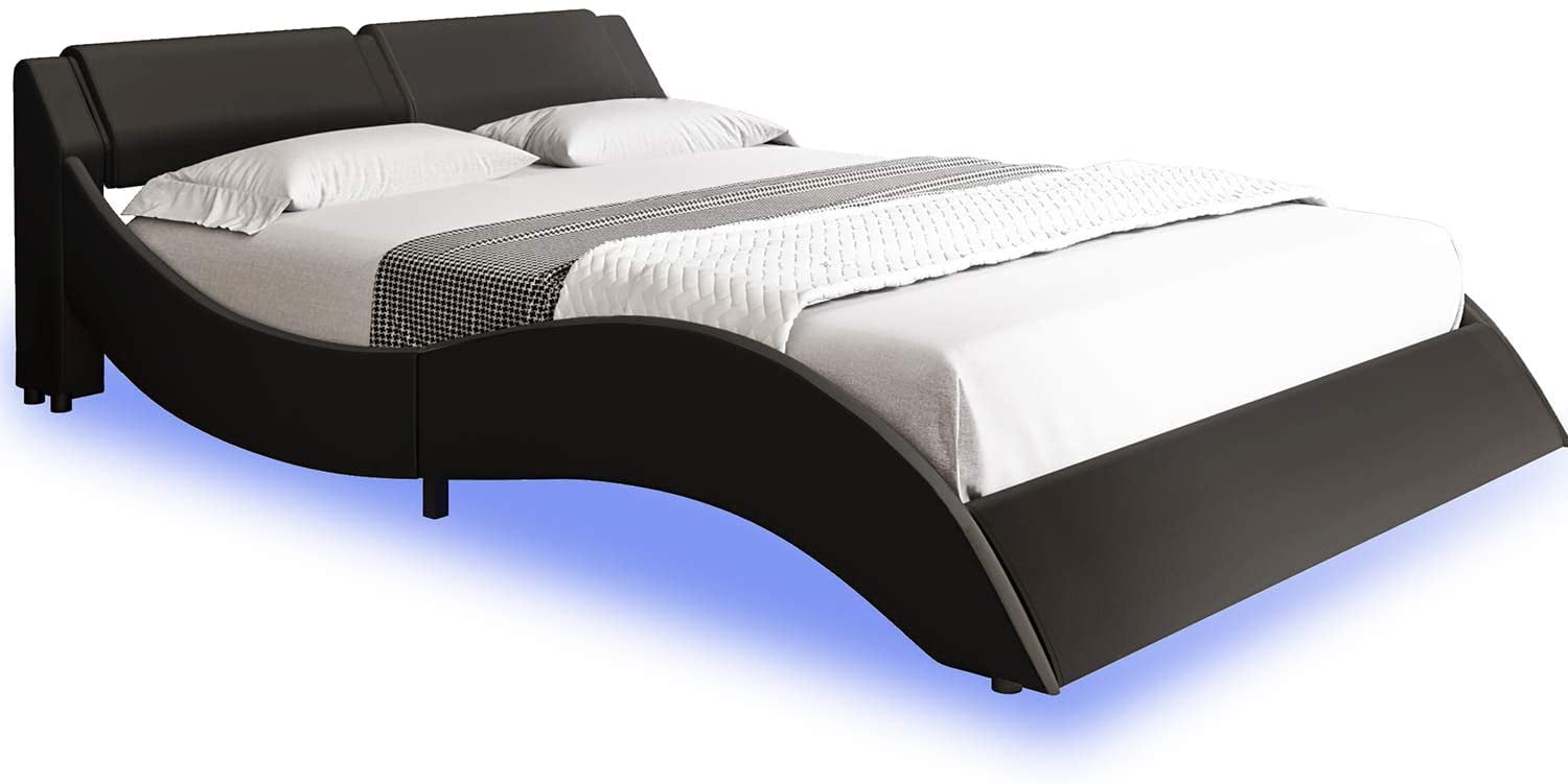 Dictac Queen Led Bed Frame Upholstered, Low Profile Platform Bed Frame Full Size