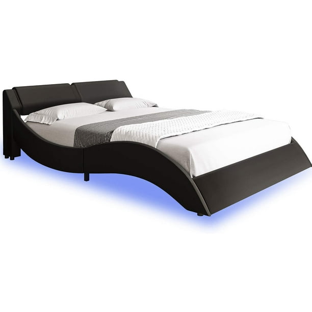 DICTAC Queen LED Bed Frame Upholstered Low Profile Platform Bed Frame