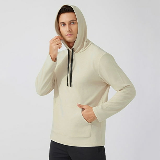 pstuiky Camisas de manga larga de invierno para hombre, Sudadera con capucha de color liso para hombre, con bolsillo y parte superior cálida para deportes al aire libre, manga larga, informal xl