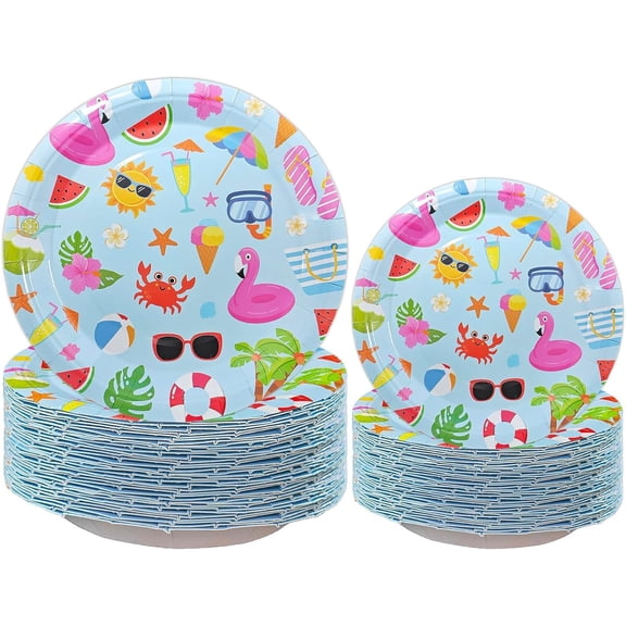 Summer Beach Paper Plates,Birthday Party Disposable Paper Dessert Plates Supplies Decorations Tableware for Summer Pool Party Supplies