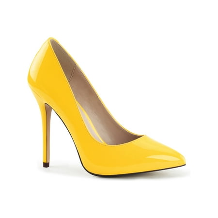 - Womens Yellow High Heels 5 Inch Pumps Pointed Toe Shoes with Hidden Platform