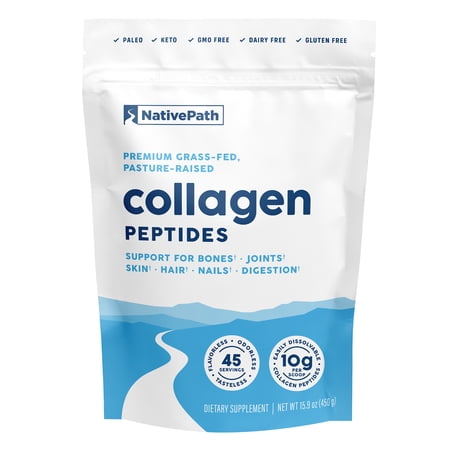 NativePath Collagen Peptides Powder, Grass-Fed Hydrolyzed Type 1 and 3, Unflavored, 45 Servings