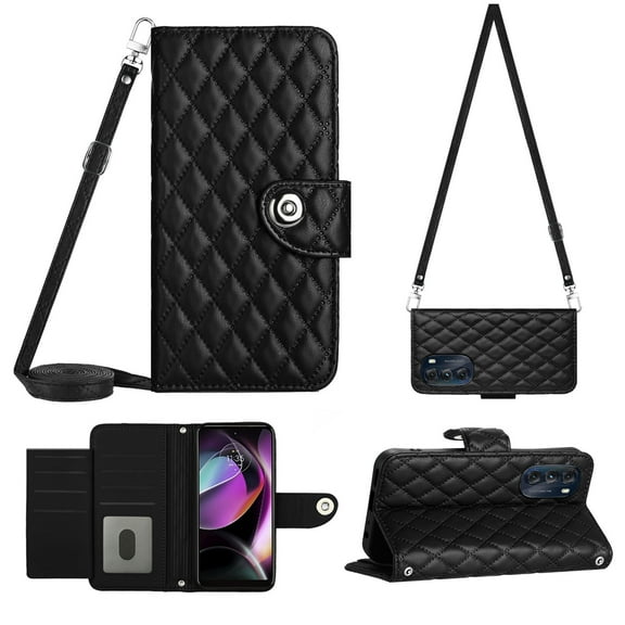 for Moto G Stylus 4G 2022 Wallet Case RFID Blocking Card Slots Holder with Shoulder&Crossbody Strap, Magnetic Folio Kickstand Handbag Flip Phone Cover for Motorola Moto G Stylus 4G 2022, Black