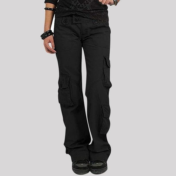 High Waist Stretch Cargo Pants Women Baggy, Multiple Pockets Relaxed Fit  Straight Wide Leg Pants