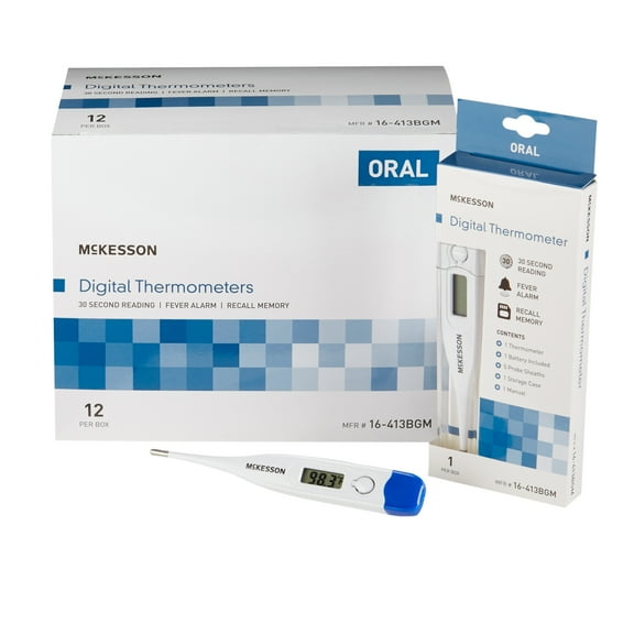 McKesson Digital Thermometer Kit - Rapid, Accurate Temperature Results, 12 Ct