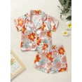 thumbnail image 2 of Bagilaanoe 2pcs Little Girl Short Pants Set Floral Print Short Sleeve Shirts Tops + Shorts 1T 2T 3T 4T 5T 6T 7T Kids Casual Summer Outfits, 2 of 9