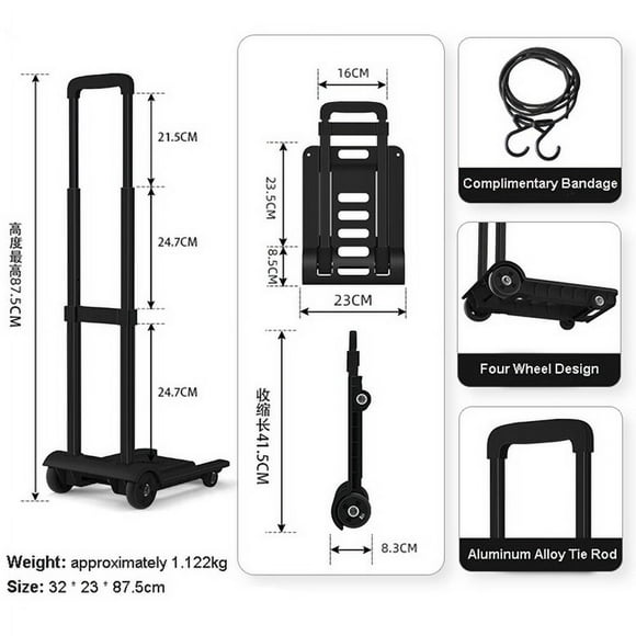 Foldable Hand Cart Portable Hand Cart With Wheels Foldable Trolley For Luggage Moving Business Travel Shopping Gardening Office