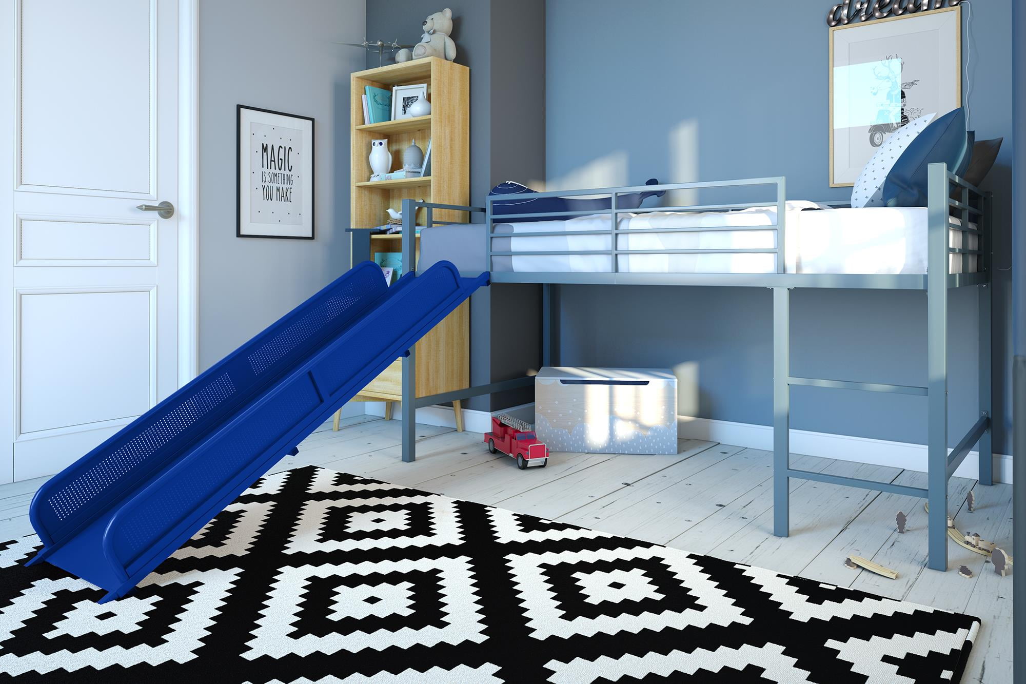 Dhp Junior Loft With Slide Silver, Light Blue Bunk Beds