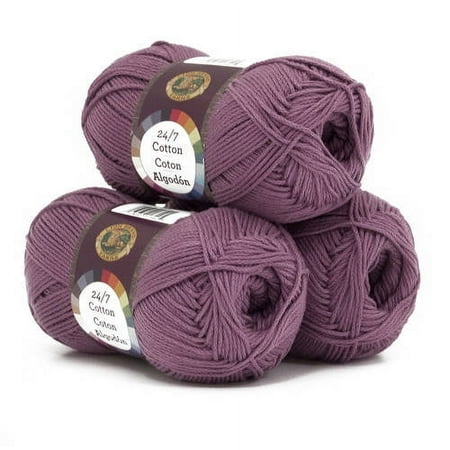 UPC: 0842093103677 | Lion Brand Yarn 24-7 Cotton Lilac Medium Mercerized Cotton Purple Yarn 3 Pack