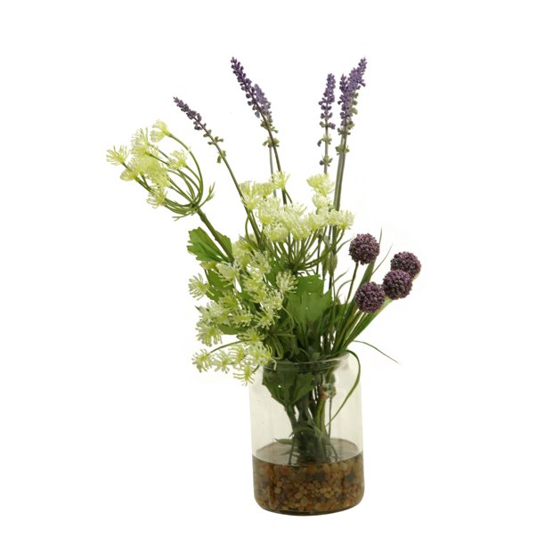 D Amp W Silks Queen Anne S Lace Lavender And Lavender Globe Flower In Glass Candle Jar Walmart Com Walmart Com