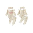 thumbnail image 2 of Loicainy Newborn Infant Girls Fall Outfit 3 6 9 Months Ruffle Long Sleeve Romper Pants and Bow Headband Clothes Set, 2 of 9