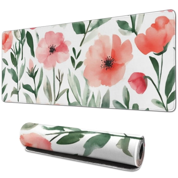 Long Mouse Pads for Desk,Pioneer Flower Floral Print Pattern Desk Mats on Top Of Desks, Desk Mouse Pad Extra Large with 3mm Non-Slip Base and Stitched Edge for Gaming,Office,Work,Home 31.5"x11.8"