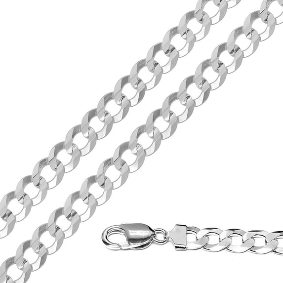 Mens .925 Sterling Silver Flat Curb Chain Link Necklace 8.7mm - 28 inches #CH621s28