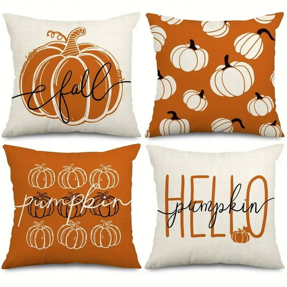 SLYNSHome 4Pcs Fall Decorations Pillow Covers,Farmhouse Pumpkin Maple Leaf Throw Pillow Case Thanksgiving Autumn Harvest Cushion Case for Sofa Couch