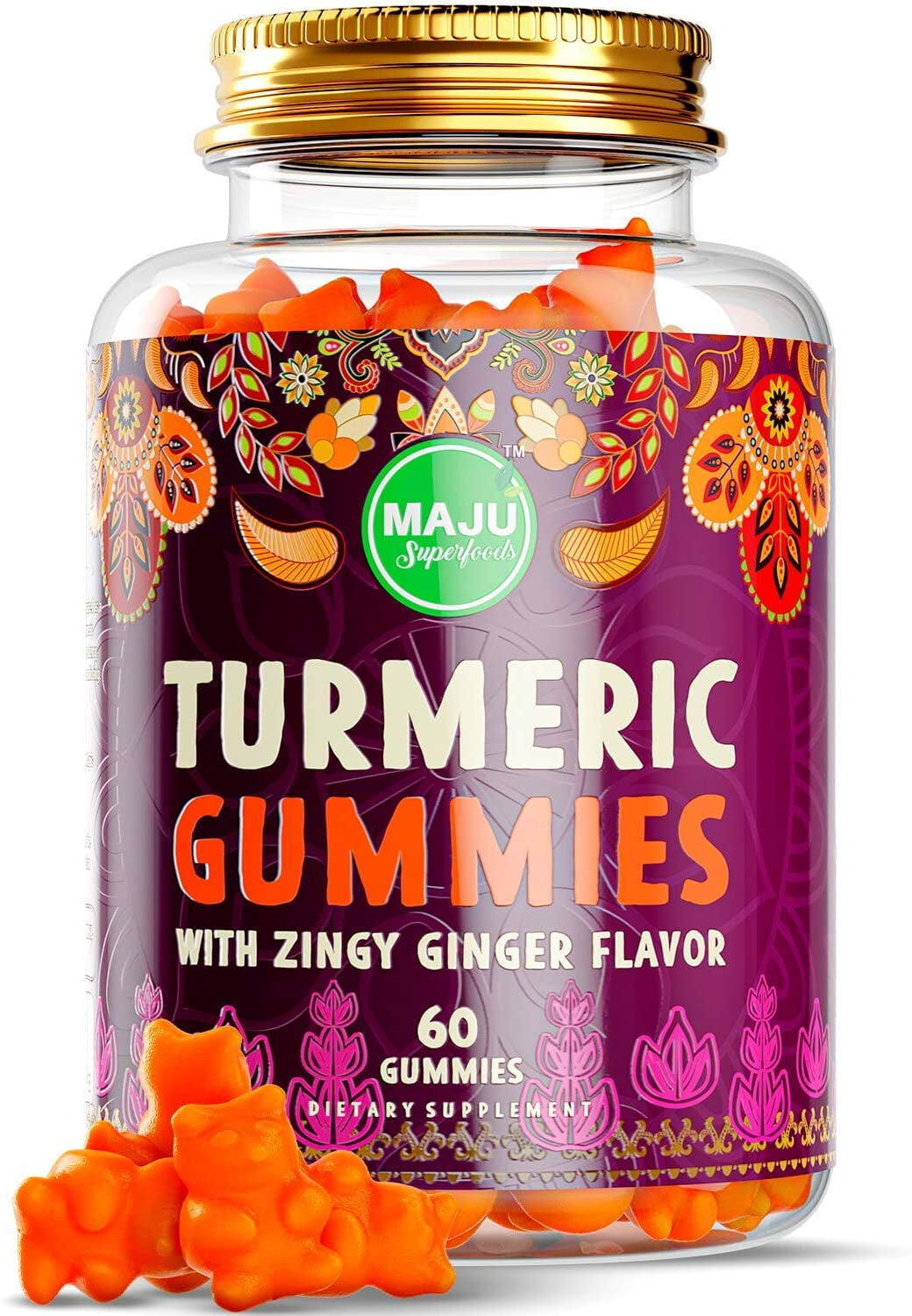 MAJU's Turmeric Curcumin Gummies - Zingy Ginger Taste, Black Pepper Extract  for Enhanced Absorption and Potency, Use for Joints, Inflammation & Pain  Support, Tumeric Gummies for Adults and Kids (60ct) - Walmart.com