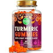 MAJU's Turmeric Curcumin Gummies - Zingy Ginger Taste, Black Pepper Extract for Enhanced Absorption and Potency, Use for Joints, Inflammation & Pain Support, Tumeric Gummies for Adults and Kids (60ct)