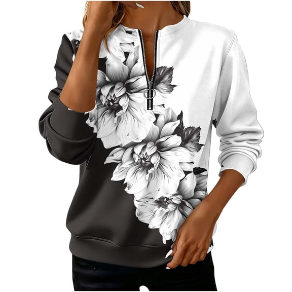 ZQUUVOU Women's Quarter Zip Sweatshirt Long Sleeve Round Neck Comfortable Pullover Casual Loungewear Work Tops Multicolor A