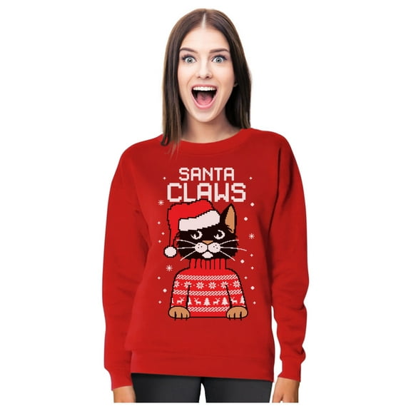Tstars Womens Ugly Christmas Sweatshirt Santa Claws Cat Christmas Gift Funny Humor Holiday Shirts Xmas Party Christmas Gifts for Her Women Sweatshirt.