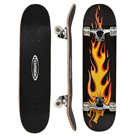 ChromeWheels 31 inch Skateboard Double Kick Skate Board Cruiser Longboard 8 Layer Maple Deck Skateboards for Kids and Beginners