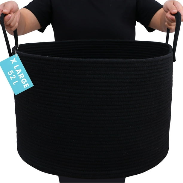 Canasta grande tejida para ropa con asas, cesta redonda para mantas, juguetes o almacenamiento, 50x33 cm