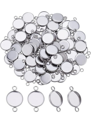 1Box/50sets 10mm Stainless Steel Bezels And Cabochons Square Pendant Trays  With Glass Cabochons Cabochon Pendant Trays Blanks For Pendant Making Kit J