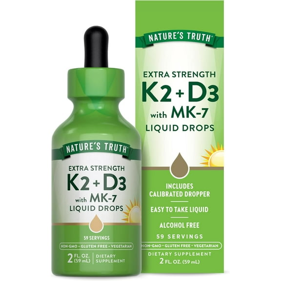 Vitamin D3 K2 Liquid Drops | 2 Fl Oz | With MK-7 | Essential Vitamin Support | by Nature's Truth