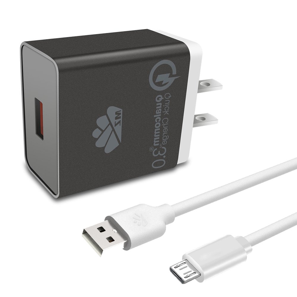 QC3.0 Home Wall Charger Adapter w/ 3ft Micro USB Cable for Straight