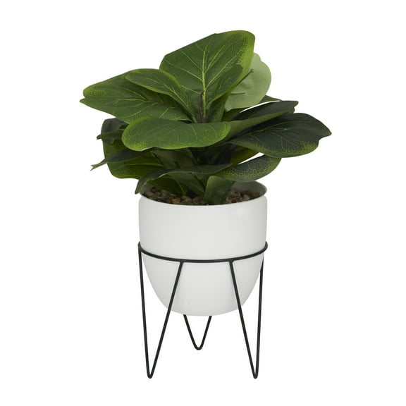 DecMode 19" Artificial Pilea Plant in Realistic Leaves and Metal Stand and White Pot