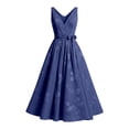 thumbnail image 5 of EliteGoogv Womens Cocktail Dresses Sleeveless V Neck Midi Dresses For Women Belted Waist Flowy Fit Summer Dresses Evening Party Dresses Navy, 5 of 5