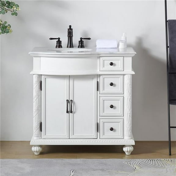 36 in. Left Carrara White Marble Top Single Sink Bathroom Vanity