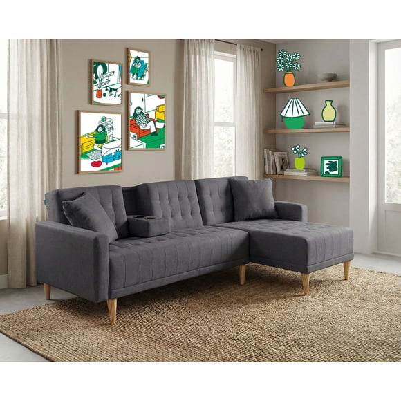 Sala Modular Reversible Makora Kendall Con Memory Foam, Color Gris Oxford, Lino Respaldo Reclinable De 3 posiciones.