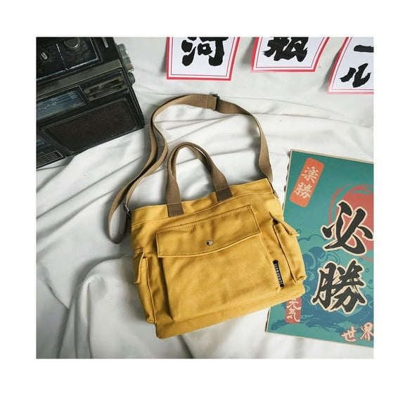 Canvas Messenger Bag with Pockets Hobo Crossbody Bag Tote Bag for Women and Men Shoulder bags Yellow