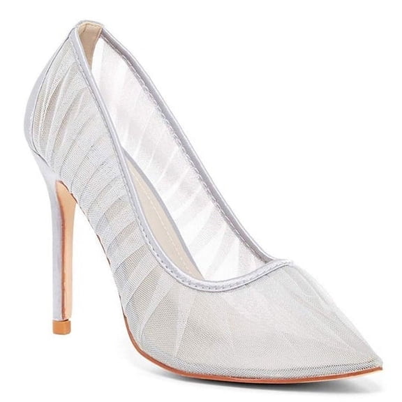 Pleated Silver Organza Pointy Toe Stiletto Heels Women's Pumps - 8