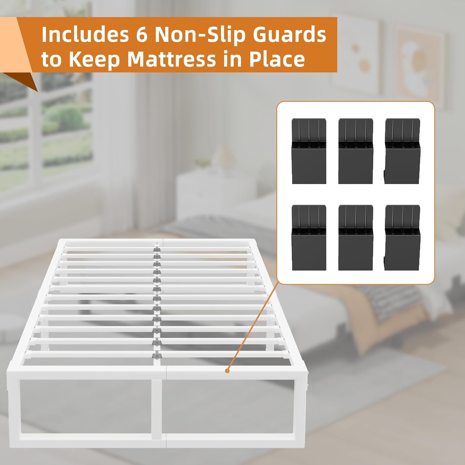 18-Inch White King Size Metal Platform Bed Frame with Squeak-Free U-Slot Design, 3500 lbs Capacity, Under Bed Storage, No Box Spring Needed