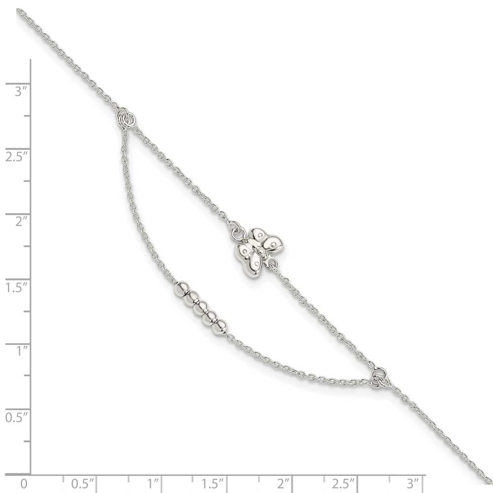 Sterling Silver Polished 9in Plus 1in Ext Butterfly Anklet